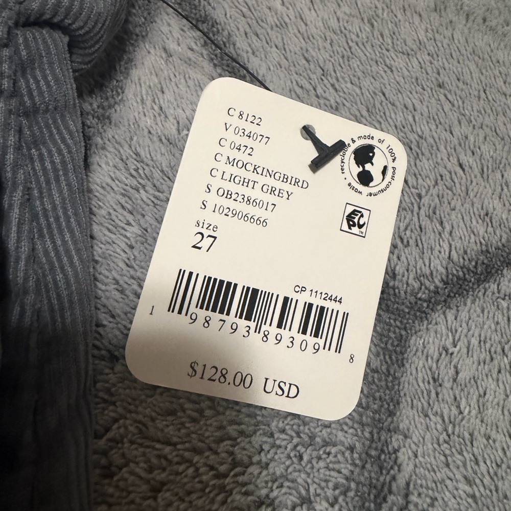 NWT We The Free People Libre Wide Leg Cord Jeans Light Gray Mockingbird Size 27 - Picture 3 of 9